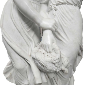 Sculpture monumentale en marbre de carrare 'Jeunes femmes au panier de fleurs'