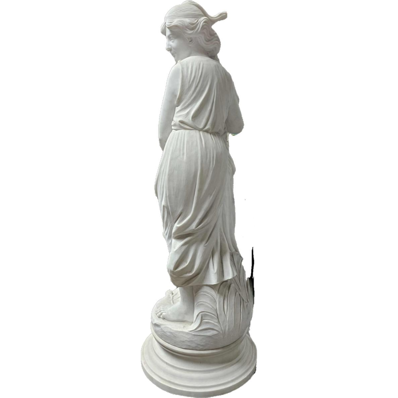 Monumental sculpture in Carrara marble Young women with a basket of flowers