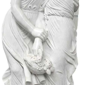 Sculpture monumentale en marbre de carrare 'Jeunes femmes au panier de fleurs'