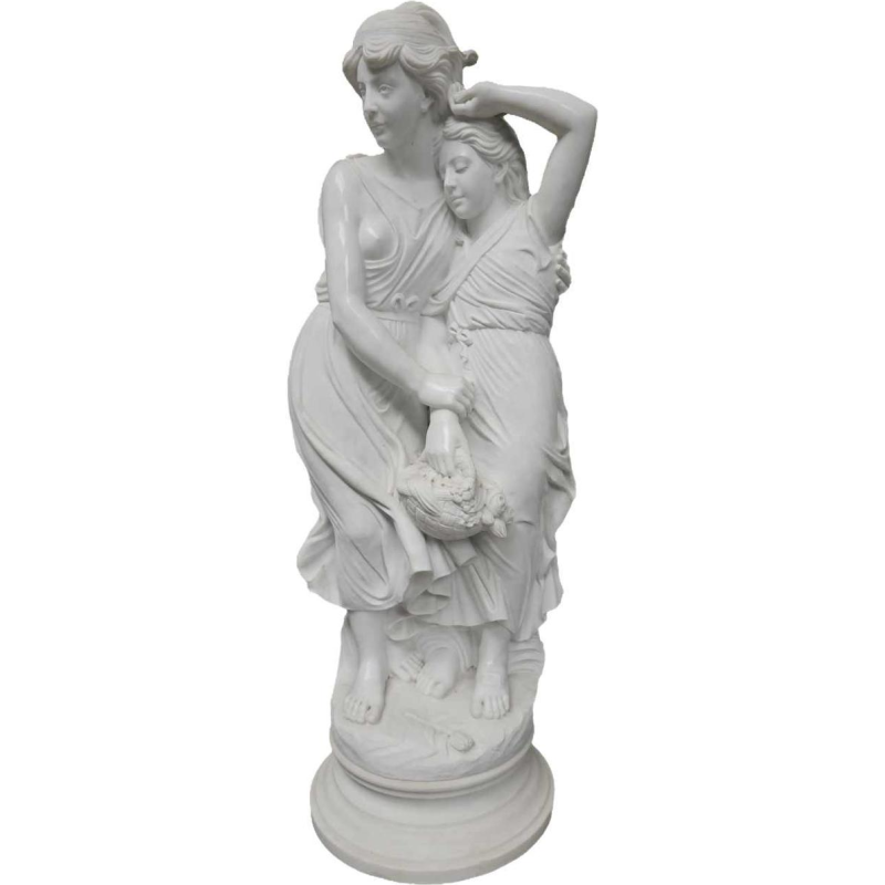 Monumental sculpture in Carrara marble Young women with a basket of flowers