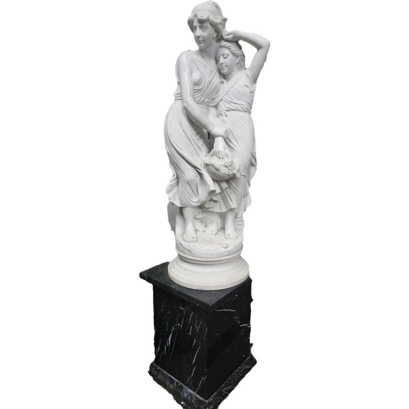 Monumental sculpture in Carrara marble Young women with a basket of flowers