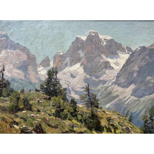 Georg MACCO (1863-1933) Berglandschap met koeien hsp 33x44 cm
