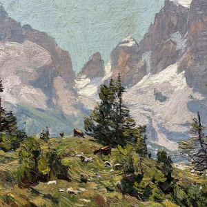 Georg MACCO (1863-1933) « Paysage montagnard avec vaches » hsp 33x44 cm
