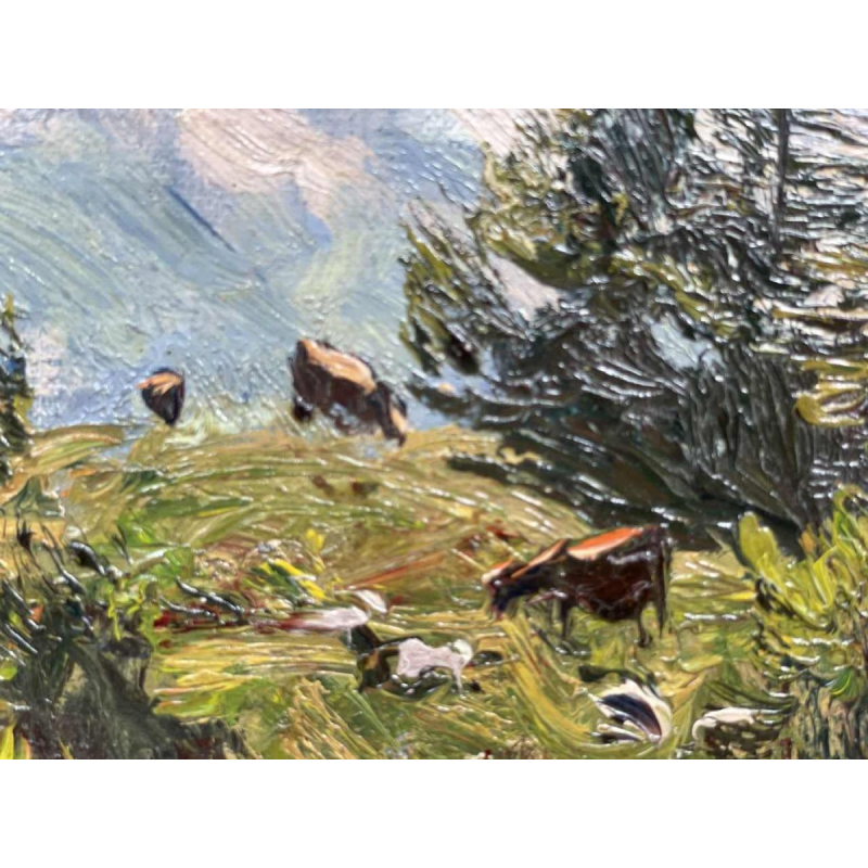 Georg MACCO (1863-1933) « Paysage montagnard avec vaches » hsp 33x44 cm