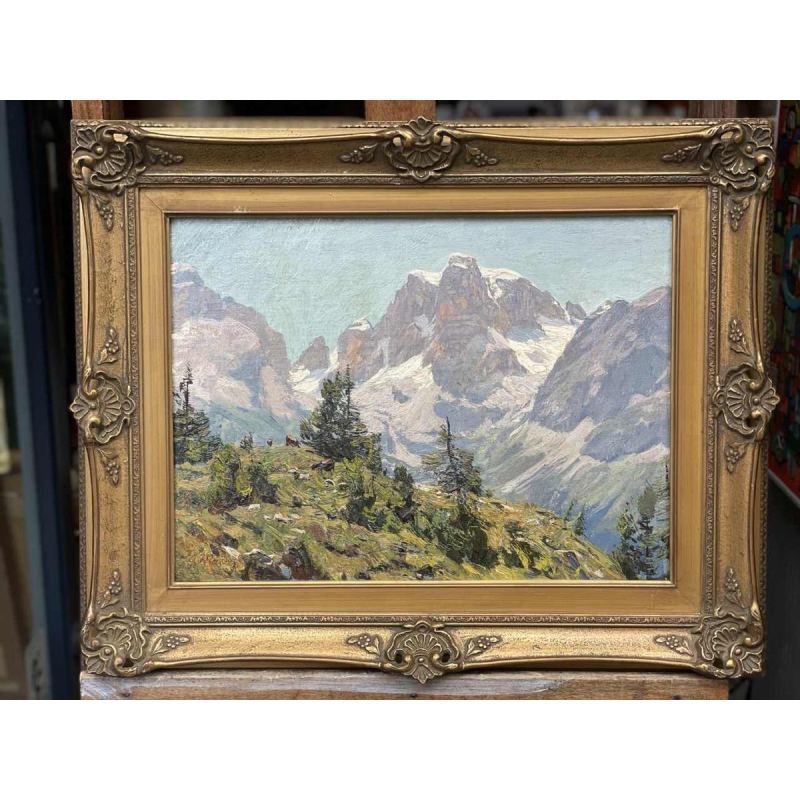 Georg MACCO (1863-1933) « Paysage montagnard avec vaches » hsp 33x44 cm