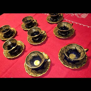 Linder Kueps Bavaria, 8 porcelain cups and saucers 1960.