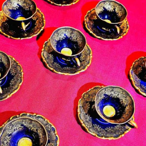 Linder Kueps Bavaria, 8 porcelain cups and saucers 1960.