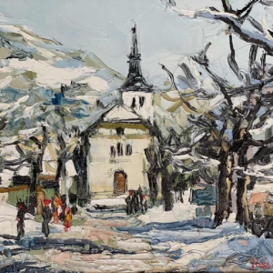 Renée THEOBALD (1926-2014): The village of Les Houches under the snow hst 33x41