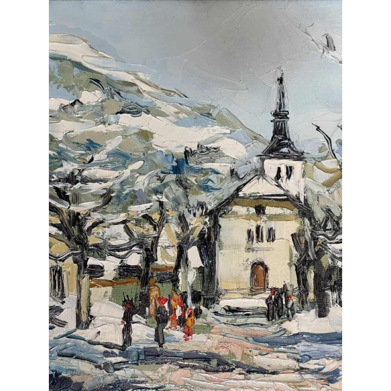 Renée THEOBALD (1926-2014): Het dorp Les Houches onder de sneeuw hst 33x41