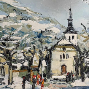 Renée THEOBALD (1926-2014): Het dorp Les Houches onder de sneeuw hst 33x41