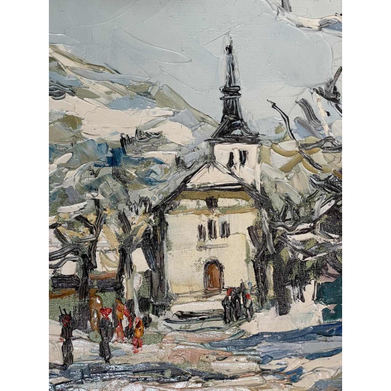 Renée THEOBALD (1926-2014): The village of Les Houches under the snow hst 33x41