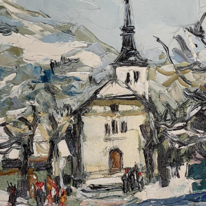 Renée THEOBALD (1926-2014): The village of Les Houches under the snow hst 33x41