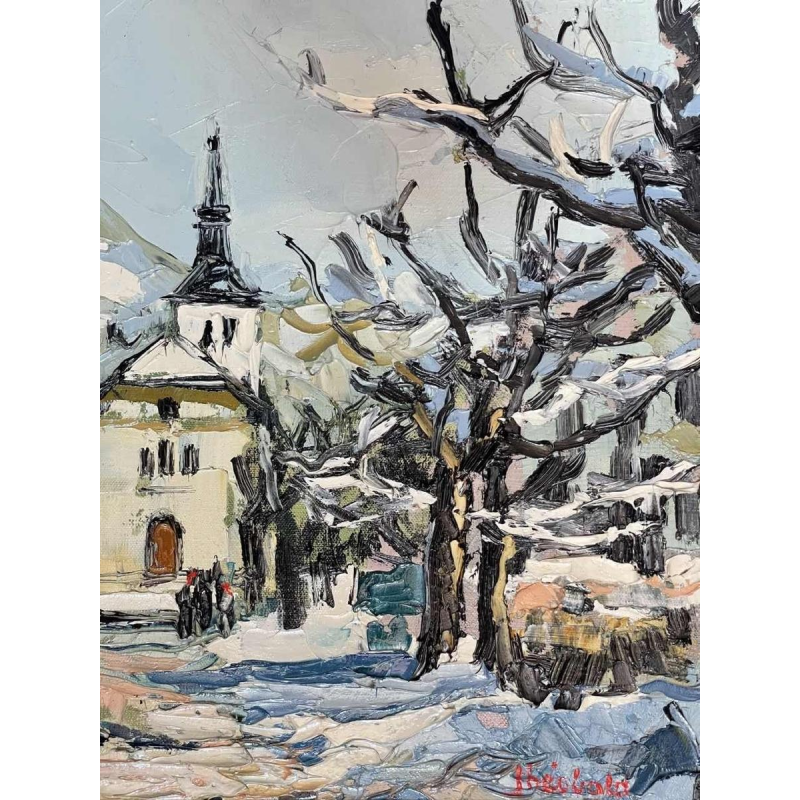 Renée THEOBALD (1926-2014): Het dorp Les Houches onder de sneeuw hst 33x41