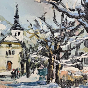 Renée THEOBALD (1926-2014): The village of Les Houches under the snow hst 33x41