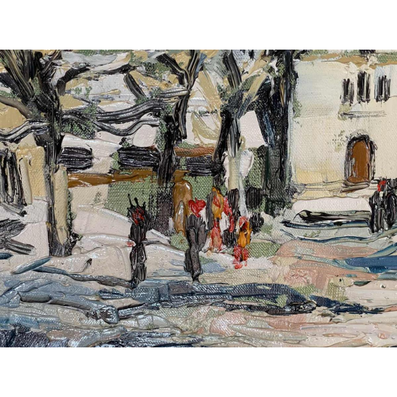 Renée THEOBALD (1926-2014): « Le village des Houches sous la neige. » hst 33x41