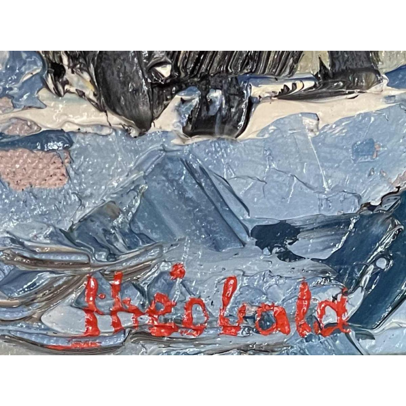 Renée THEOBALD (1926-2014): « Le village des Houches sous la neige. » hst 33x41