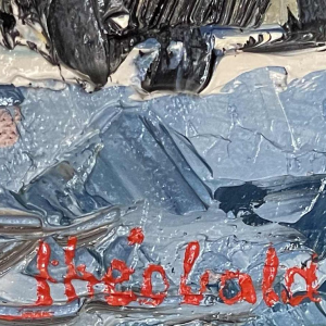 Renée THEOBALD (1926-2014): « Le village des Houches sous la neige. » hst 33x41