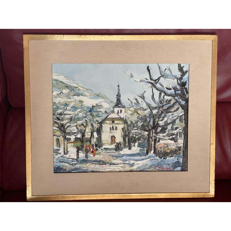 Renée THEOBALD (1926-2014): Het dorp Les Houches onder de sneeuw hst 33x41