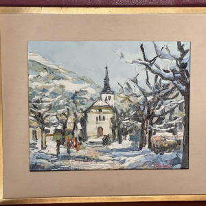 Renée THEOBALD (1926-2014): Het dorp Les Houches onder de sneeuw hst 33x41