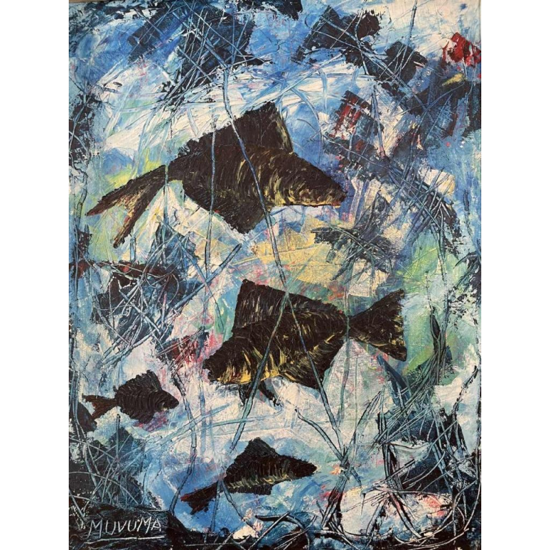Frédéric Ngoie MUVUMA (1938-) : « Pyranah » hst 45x35 cm