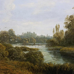 David Ortlieb, Landschapschilderij op hout uit 1860, Colmar school