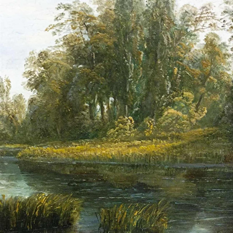 David Ortlieb, Landschapschilderij op hout uit 1860, Colmar school