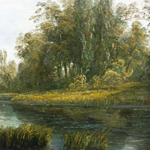 David Ortlieb, Landschapschilderij op hout uit 1860, Colmar school