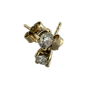 18 K yellow gold set stud earrings with brilliant-cut diamonds, 21st century