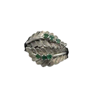 Bague en or blanc 18 K, sertie d'émeraudes à motif de feuilles, 20ème siècle