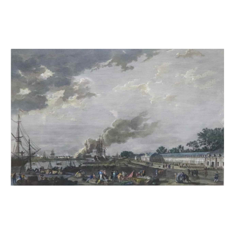Eau-Forte aquarellée "Le Port de Rochefort" Le Bas - Cochin fils - Vernet 1767