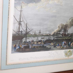 Watercolor etching "Le Port de Rochefort" Le Bas - Cochin fils - Vernet 1767