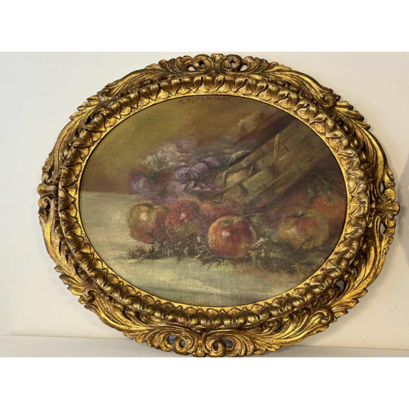 Piero Galanti 'Stilleven - fruit en bloemen' paar ovale olieverf op doek, 20e eeuw