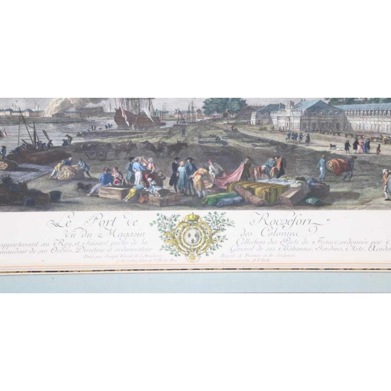 Eau-Forte aquarellée "Le Port de Rochefort" Le Bas - Cochin fils - Vernet 1767