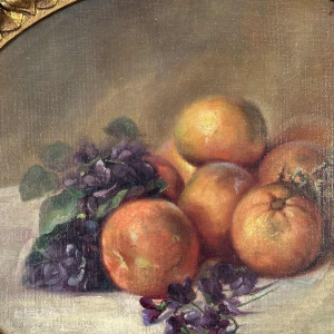 Piero Galanti 'Stilleven - fruit en bloemen' paar ovale olieverf op doek, 20e eeuw