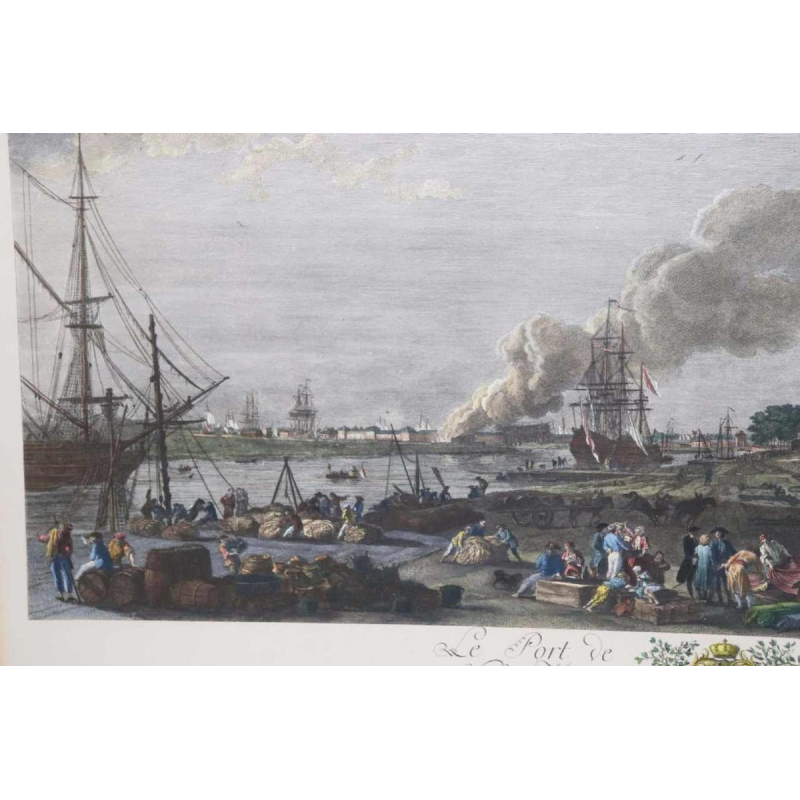 Eau-Forte aquarellée "Le Port de Rochefort" Le Bas - Cochin fils - Vernet 1767