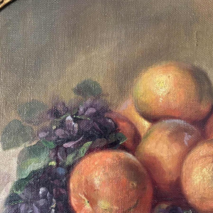 Piero Galanti 'Nature morte - fruits et fleurs' paire d'huiles sur toile ovales, 20ème siècle