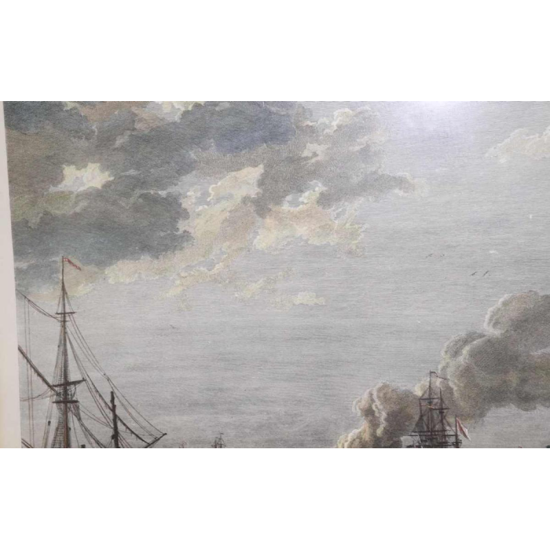 Watercolor etching "Le Port de Rochefort" Le Bas - Cochin fils - Vernet 1767