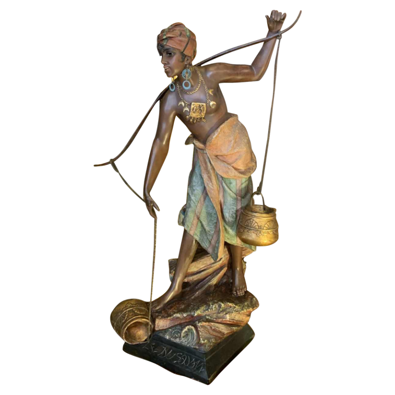 Importante Sculpture Orientaliste 107cm Terre Cuite " Porteuse d'eau " 19ème s