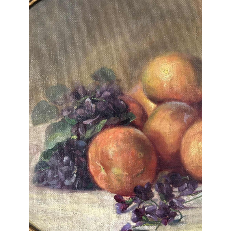 Piero Galanti 'Nature morte - fruits et fleurs' paire d'huiles sur toile ovales, 20ème siècle