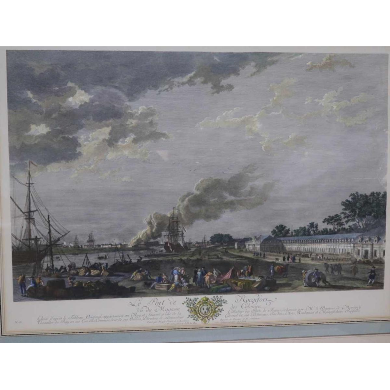 Eau-Forte aquarellée "Le Port de Rochefort" Le Bas - Cochin fils - Vernet 1767