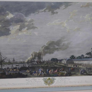 Watercolor etching "Le Port de Rochefort" Le Bas - Cochin fils - Vernet 1767
