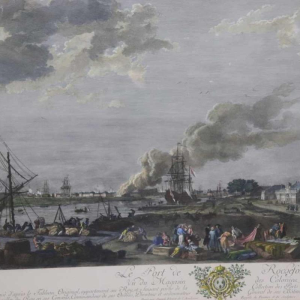Watercolor etching "Le Port de Rochefort" Le Bas - Cochin fils - Vernet 1767
