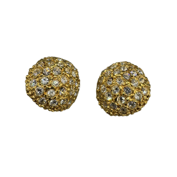 Yves Saint Laurent Rive Gauche. Clips d'oreilles en métal doré et strass