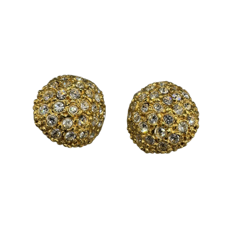 Yves Saint Laurent Rive Gauche. Clips d'oreilles en métal doré et strass