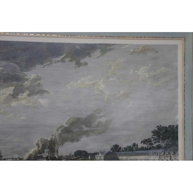 Eau-Forte aquarellée "Le Port de Rochefort" Le Bas - Cochin fils - Vernet 1767