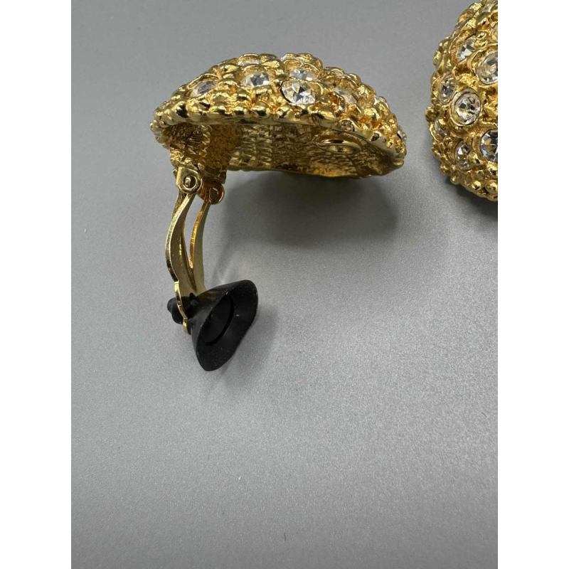 Yves Saint Laurent Rive Gauche. Gold metal and rhinestone ear clips