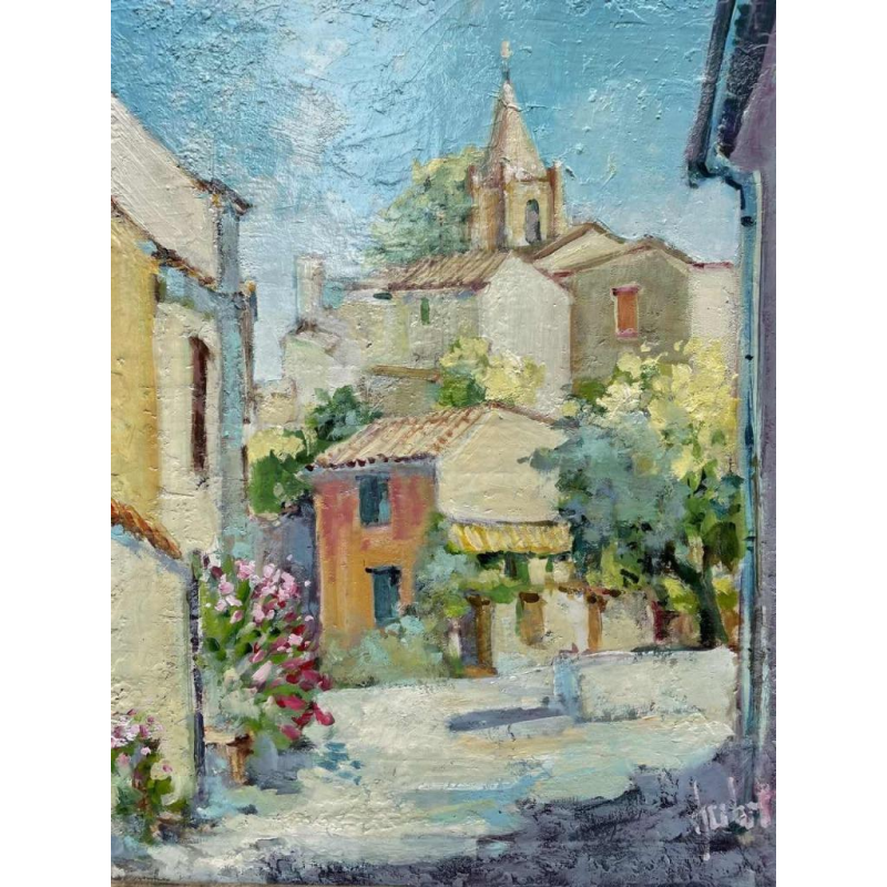 René DERHET (1941-2017): « BONNIEUX-VAUCLUSE » hst 50x40 cm