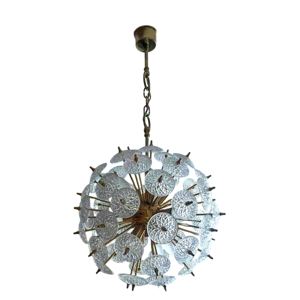 Emil Stejnar & Rupert Nikoll "Spoutnik Snowball " lustre Val Saint Lambert, verre & laiton doré, ca 1960