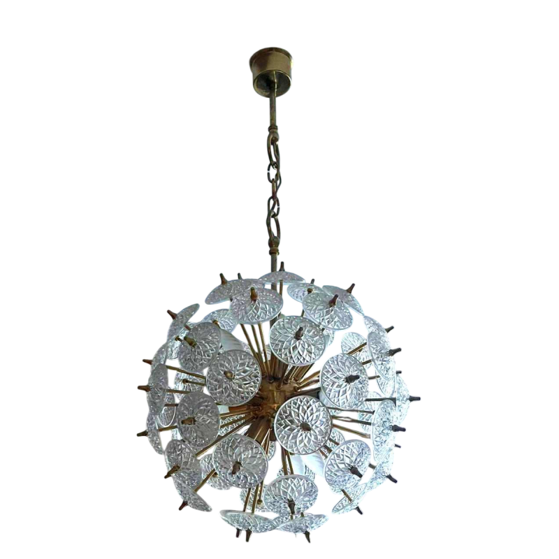 Emil Stejnar & Rupert Nikoll "Spoutnik Snowball " lustre Val Saint Lambert, verre & laiton doré, ca 1960