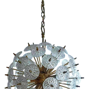 Emil Stejnar & Rupert Nikoll "Spoutnik Snowball " lustre Val Saint Lambert, verre & laiton doré, ca 1960